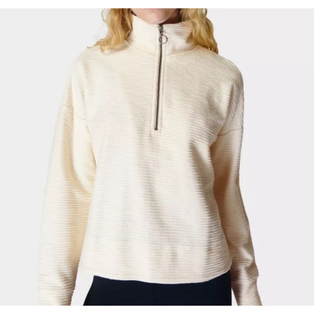 Sweaty Betty Rest Up‎ Half Zip Pullover Size 8 In Lily White (Ivory)
